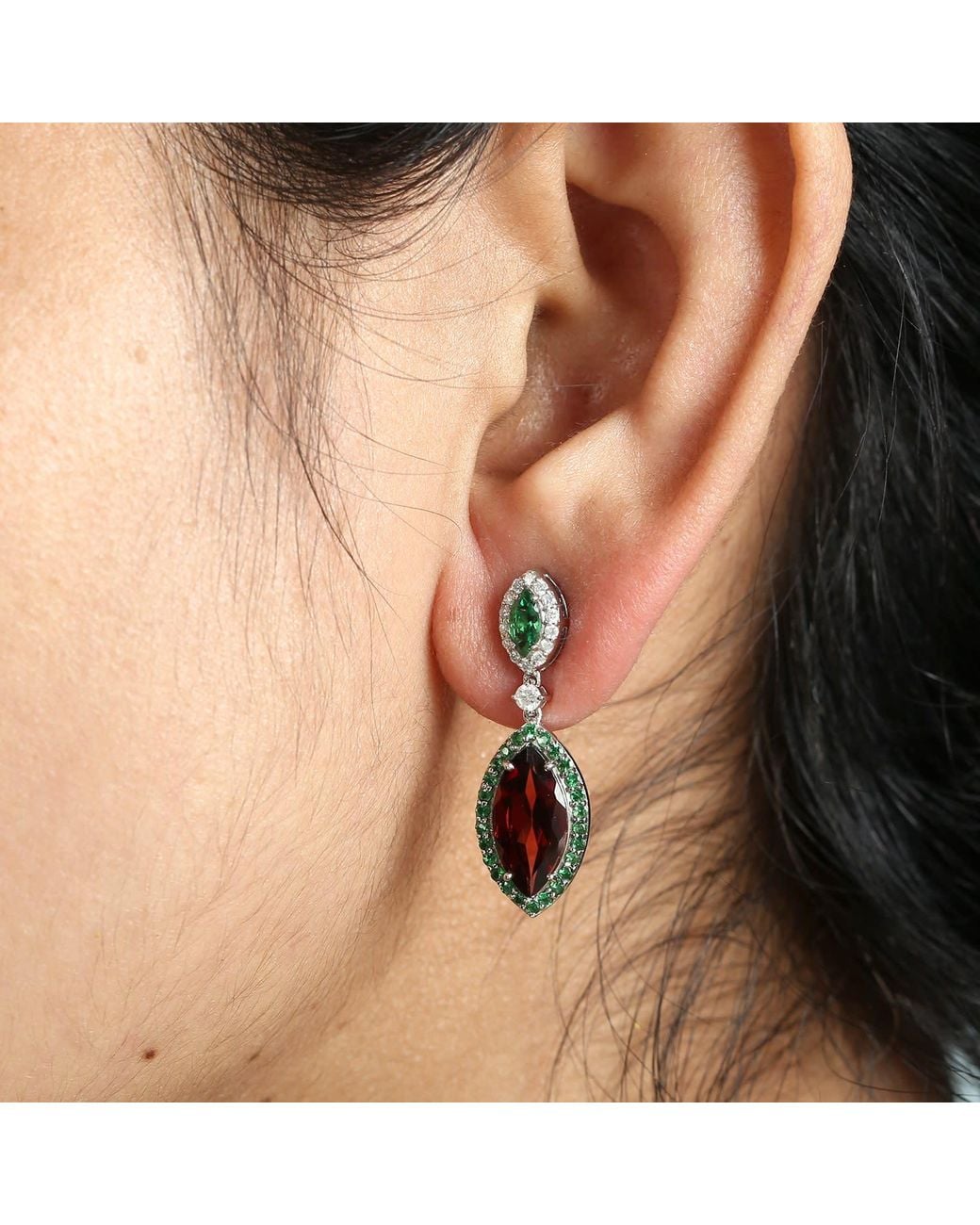 Artisan Green Garnet, Tsavorite & Diamond Drop Earrings