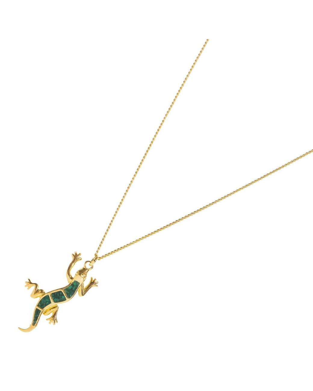Ebru Jewelry Metallic Lucky Gecko Malachite Inlay Pendant Necklace