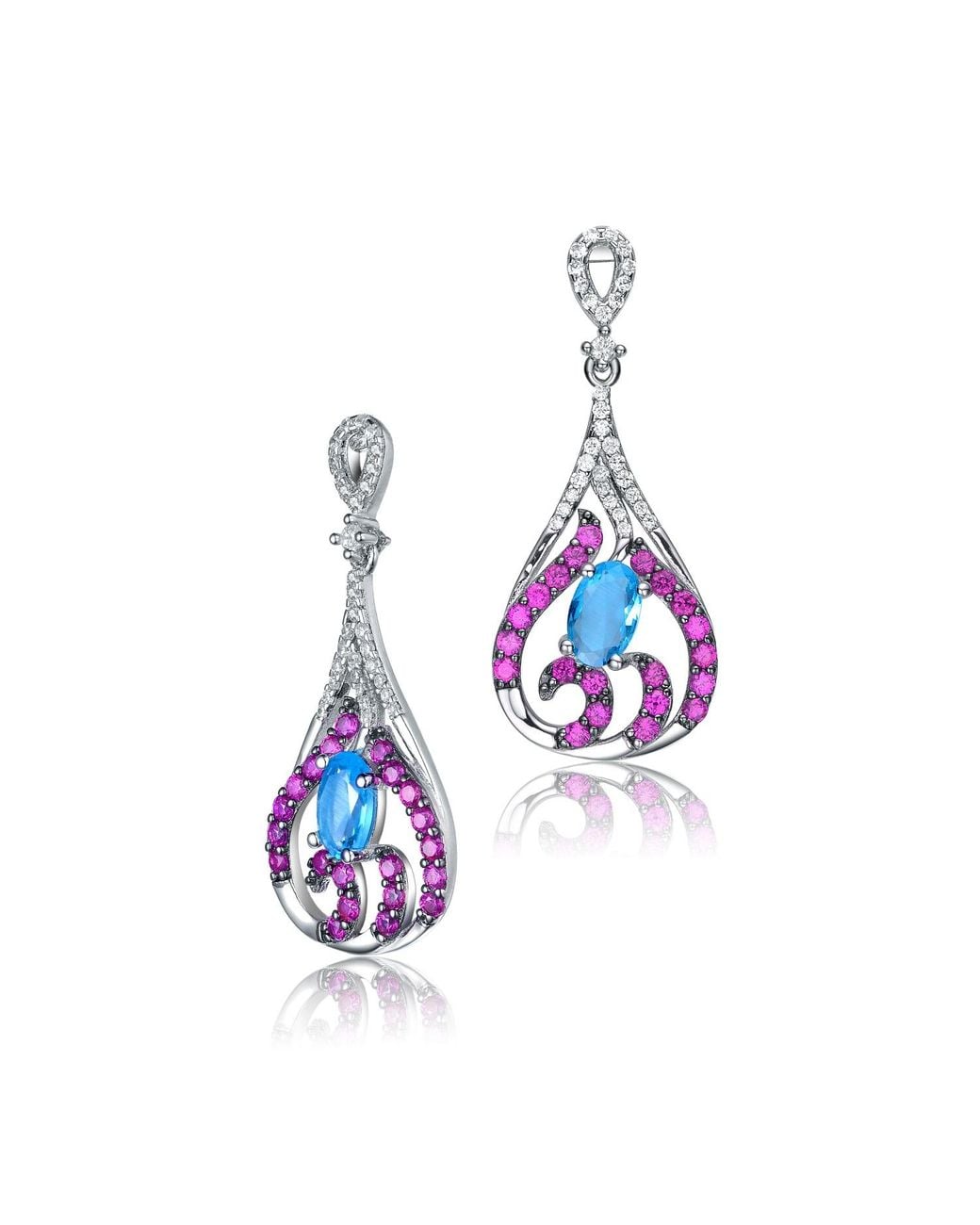 Genevive Jewelry Green Sterling Cubic Zirconia Multi-Color Earrings