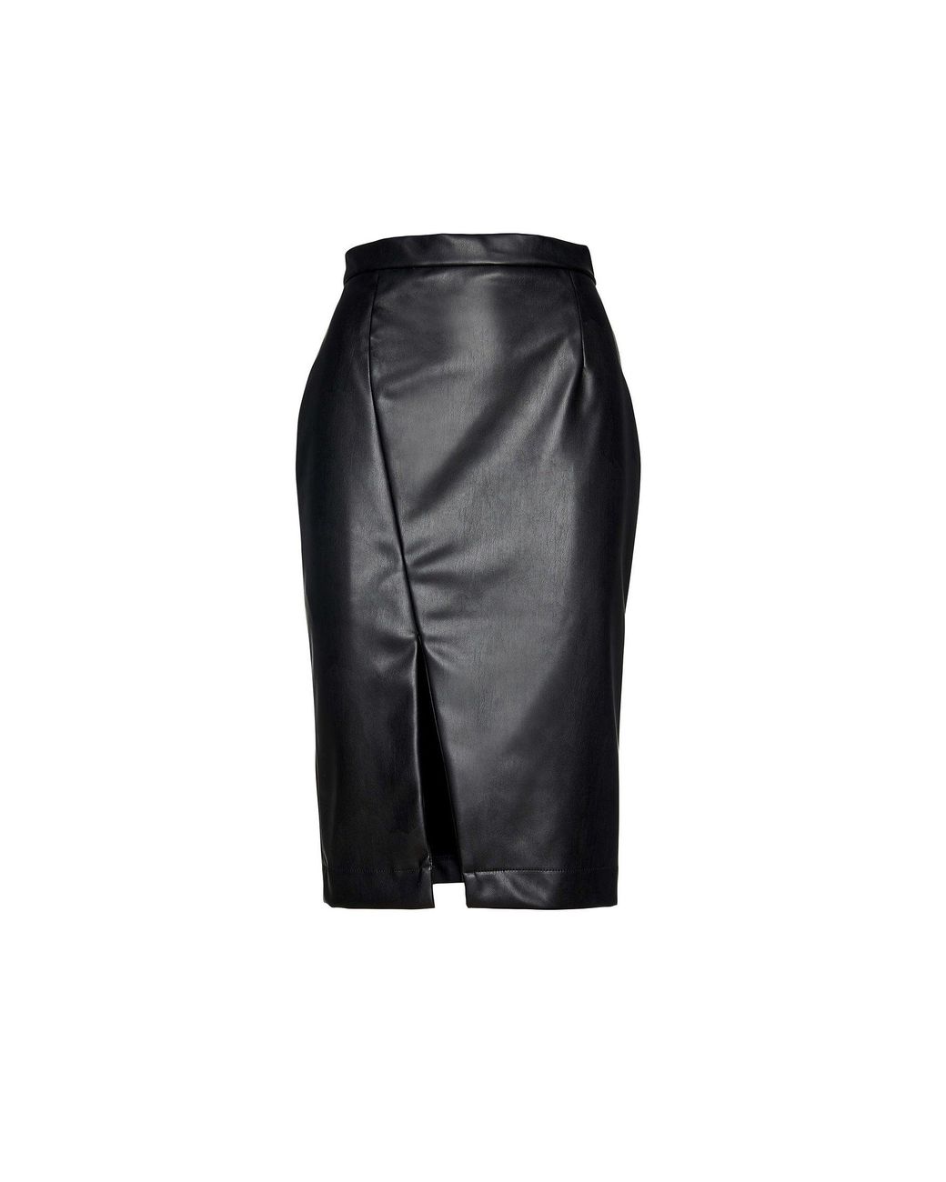 Conquista Black Faux Leather Pencil Skirt By Fashion
