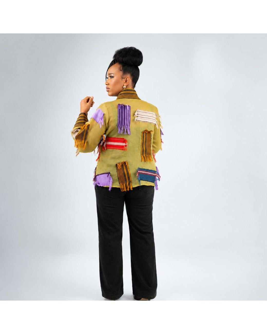 Beautiful Stitches Ltd Green Aso Oke Patchwork Organdy Shirt— Mustard