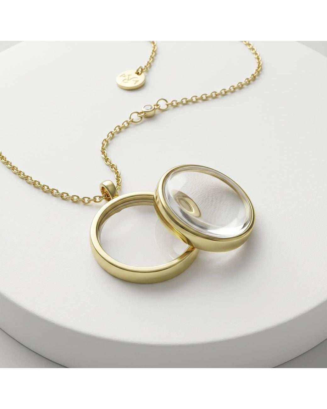 Mercela Metallic Glass Memory Locket Necklace With Cz Accents – Plated Stainless Steel Jewellery