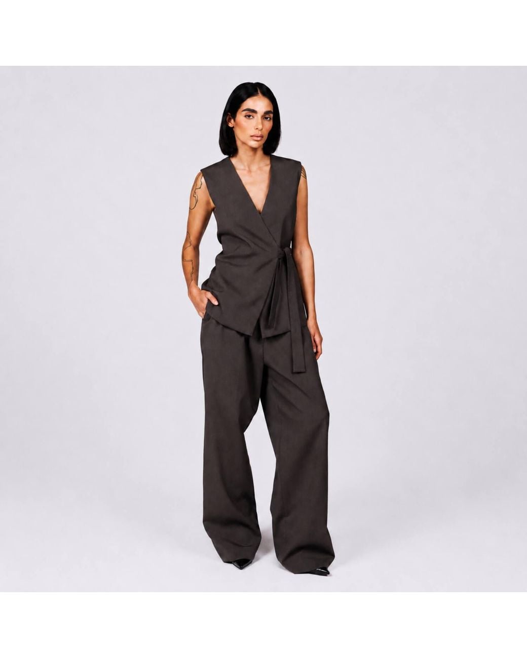 Elamins Brown Wrap Vest Shirt