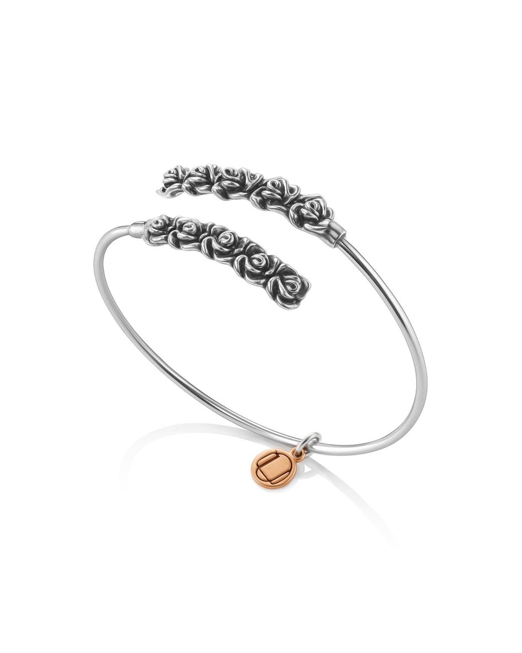 Unaloe Metallic Sterling Open Cuff Bracelet With Roses – Contrary Handmade Italian Jewelry