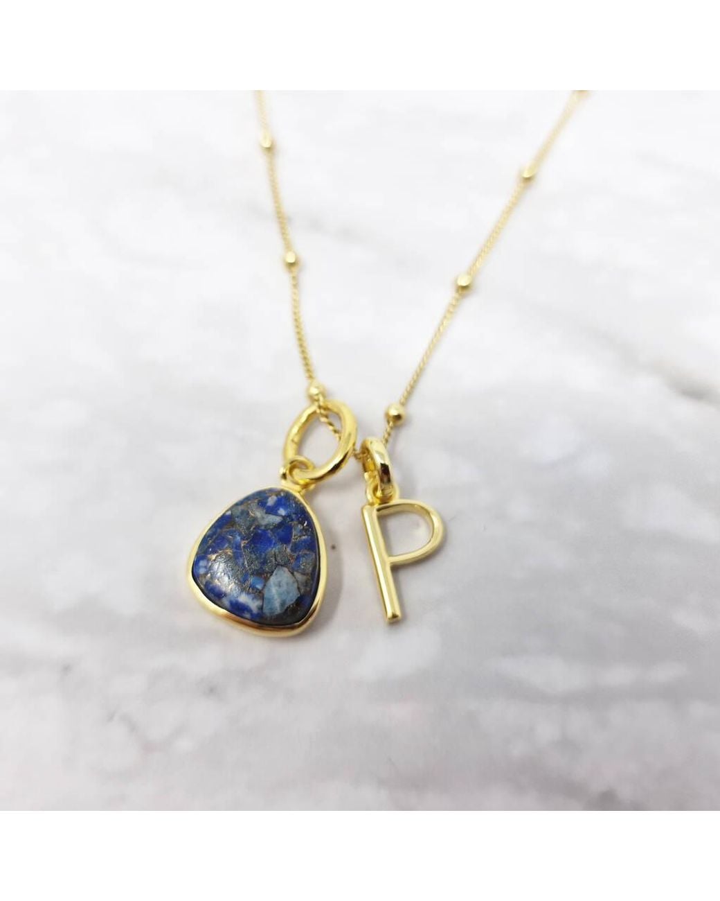 Sophelia Metallic Vermeil Plated Lapis Lazuli September Birthstone Initial Pendant Necklace