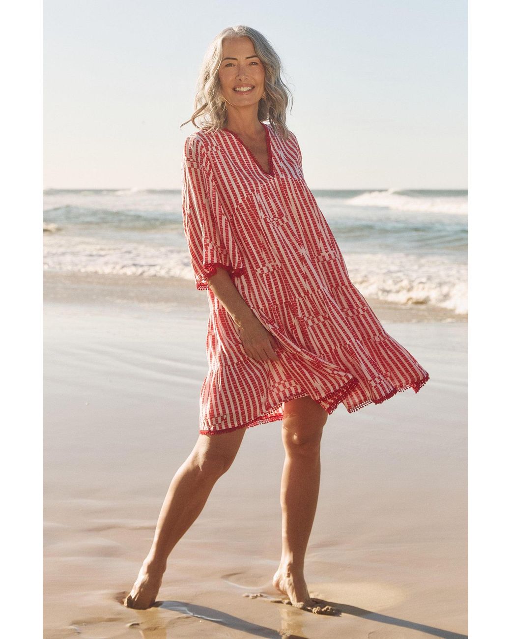 Adrift Clothing Red Mable Cotton Silk Short Dress