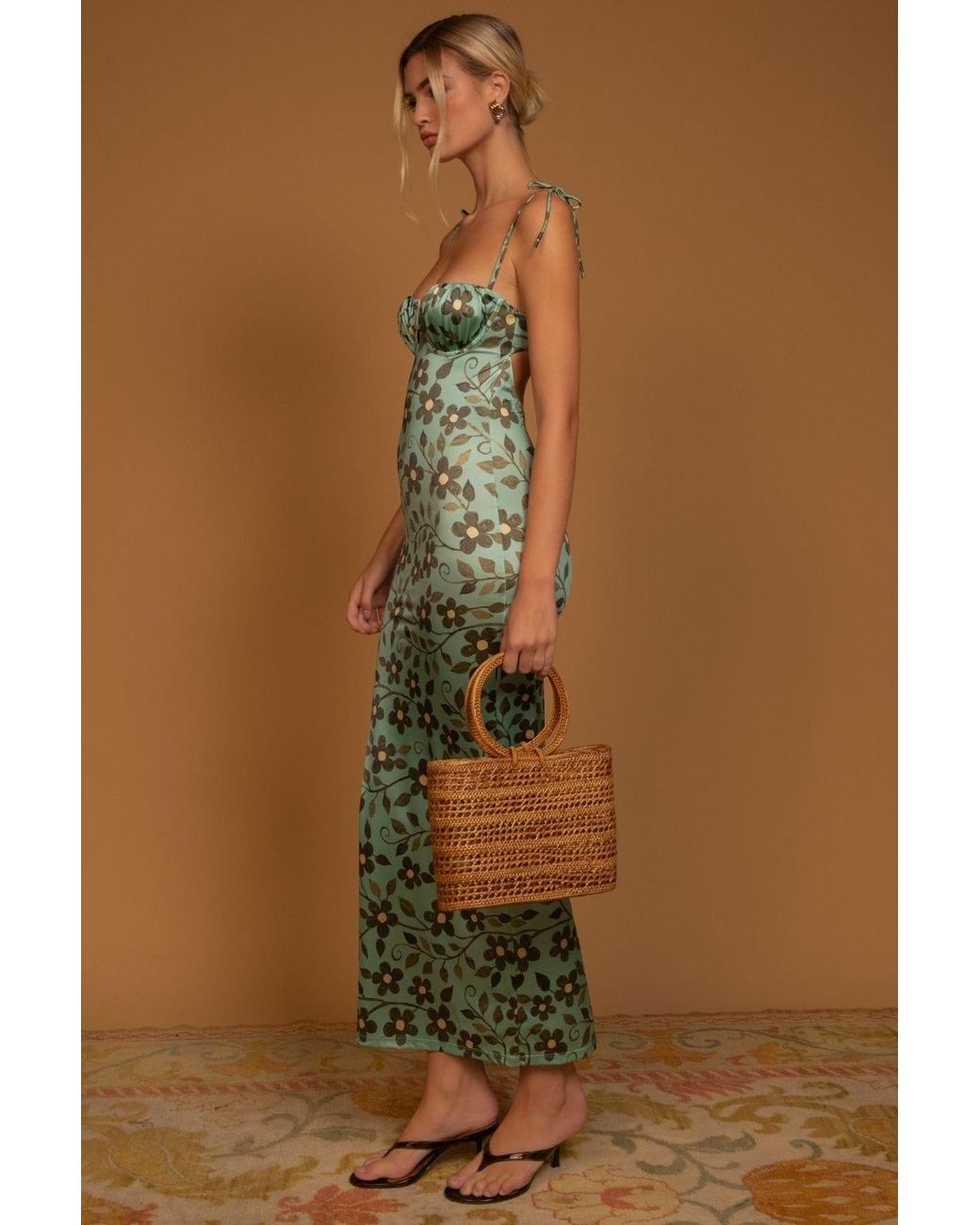 Montce Brown Aquamarine Petal Long Slip Dress