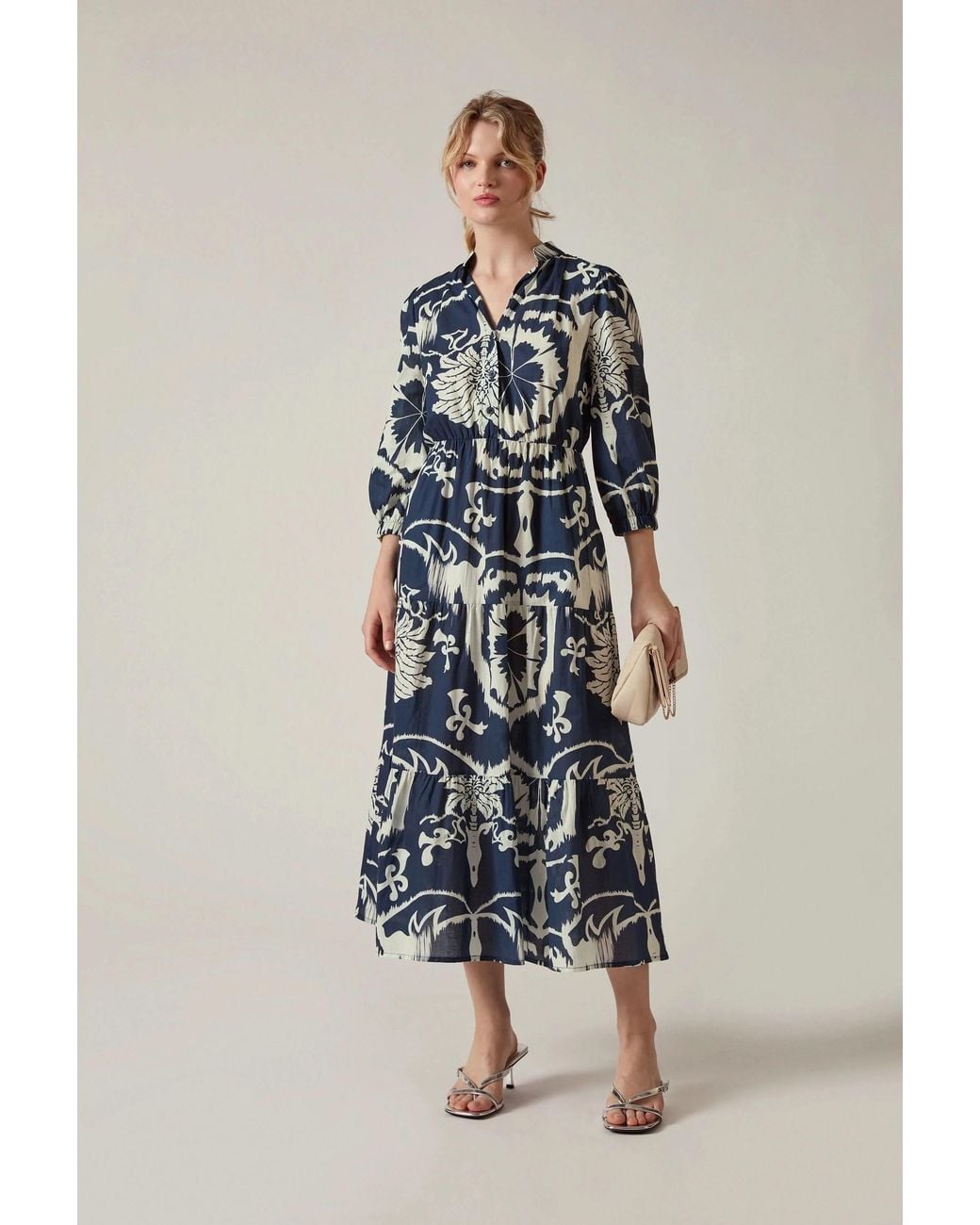 James Lakeland Blue Ornamental Print Tiered Midi Dress