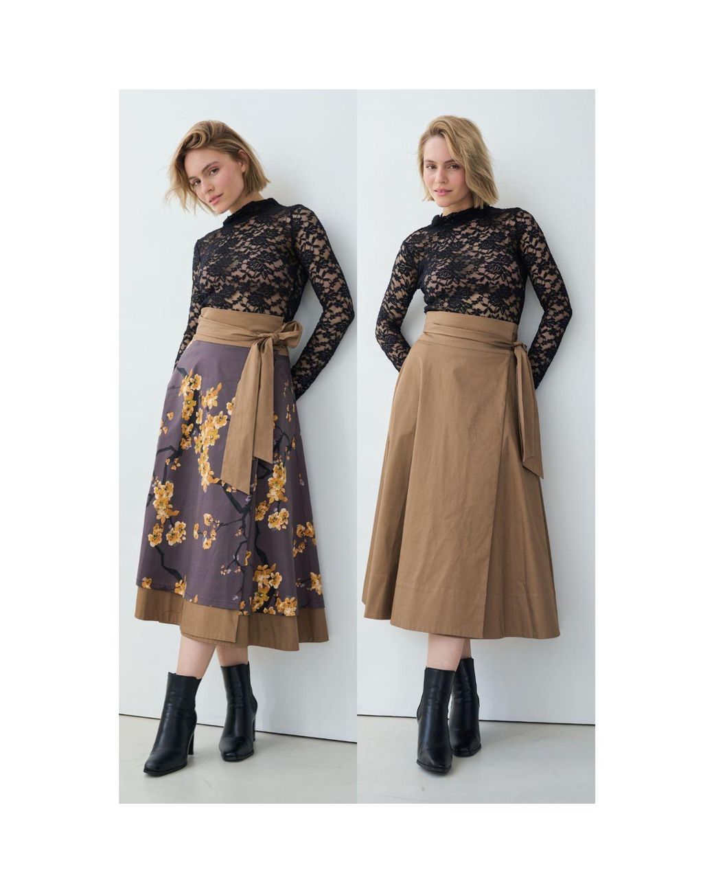 Marianna Déri Brown Reversible Wrap Skirt Cherry Blossom & Caramel