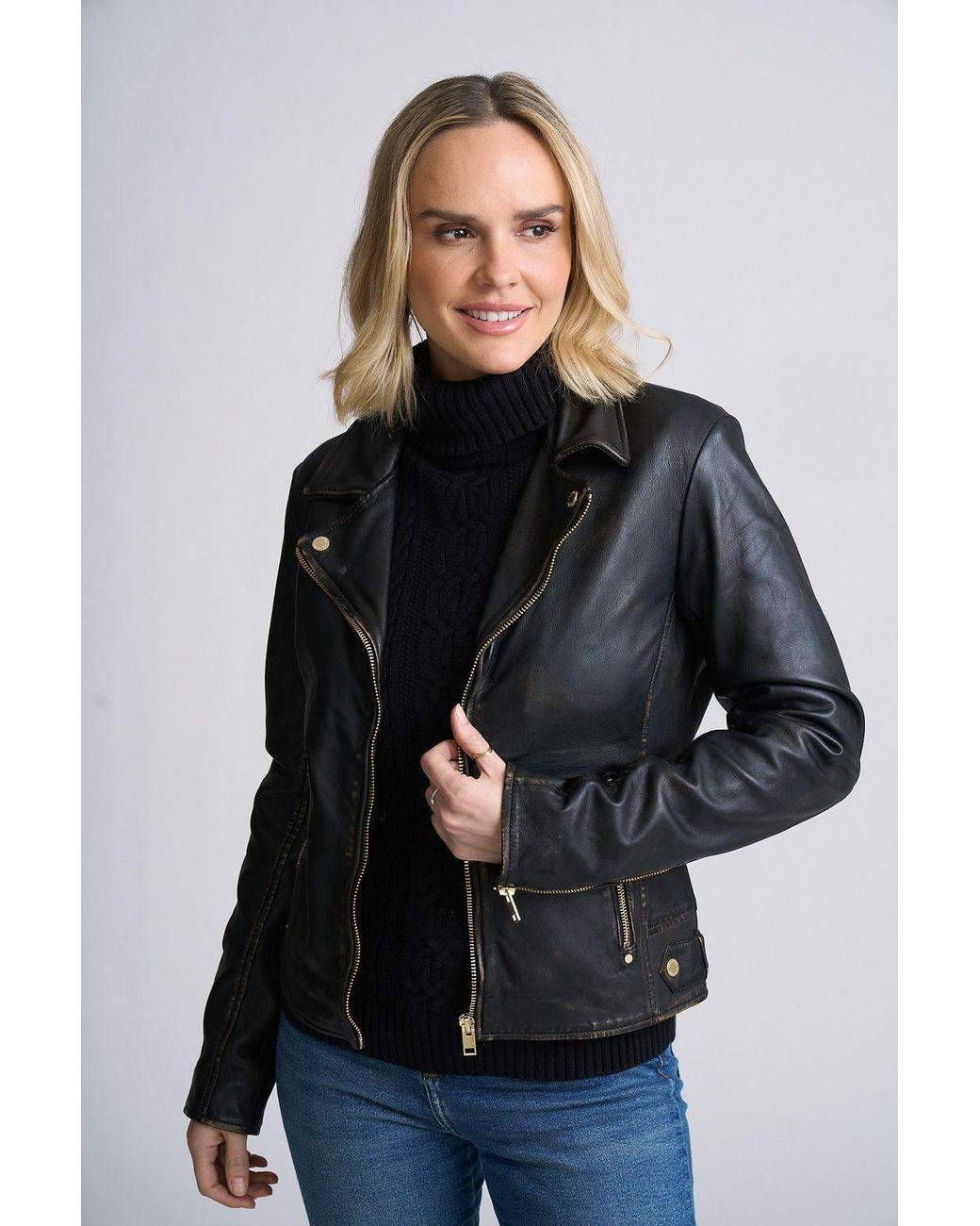 Mauritius Black Leather Biker Jacket With Hardware Hazie