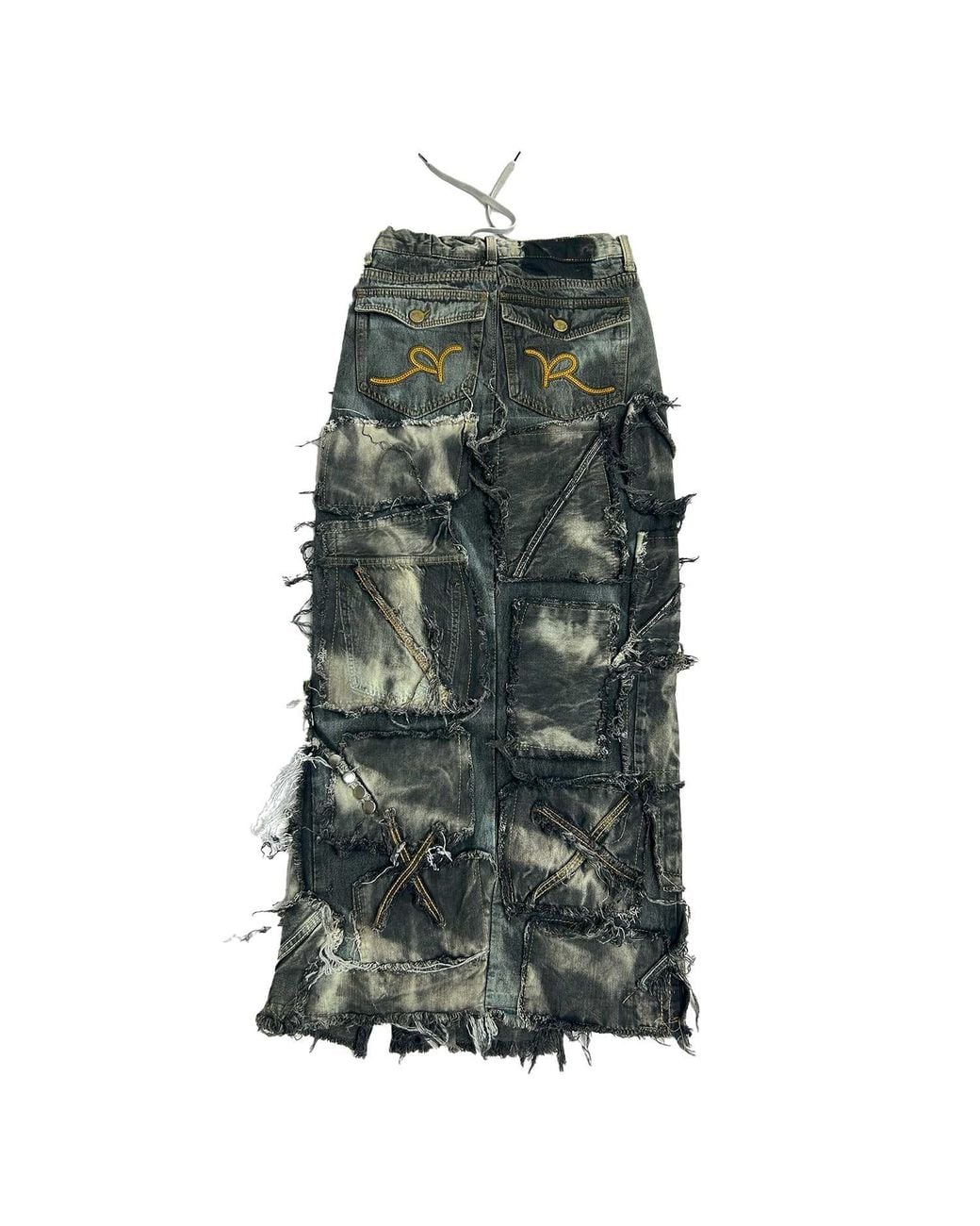Zasta Studio Gray Shred Couture Studded Denim Skirt C