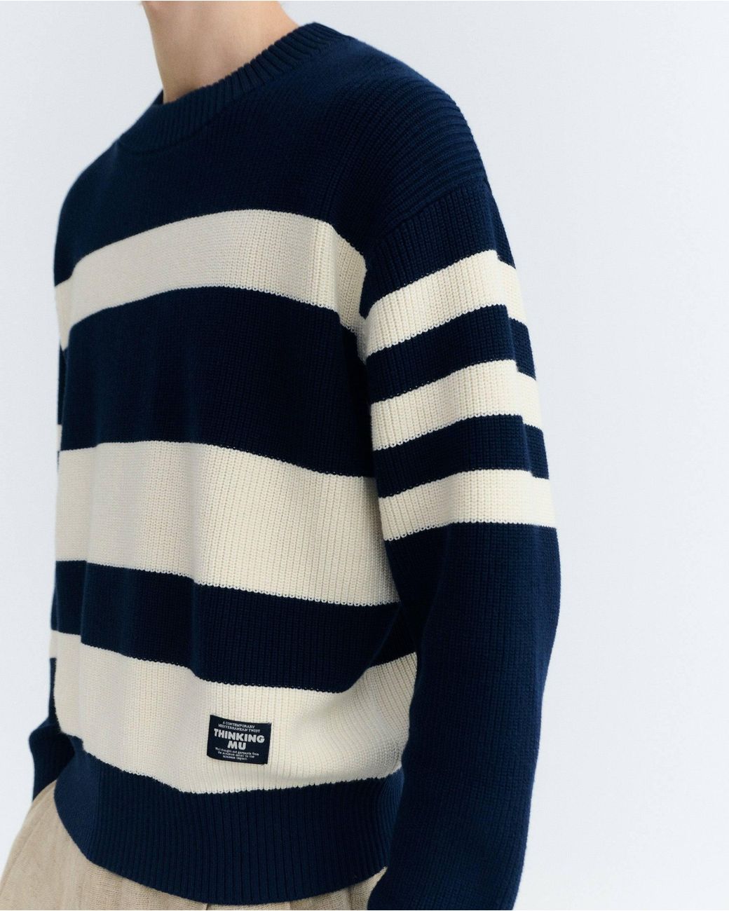 Thinking Mu Blue Organic Cotton Striped Sweater Santos for men