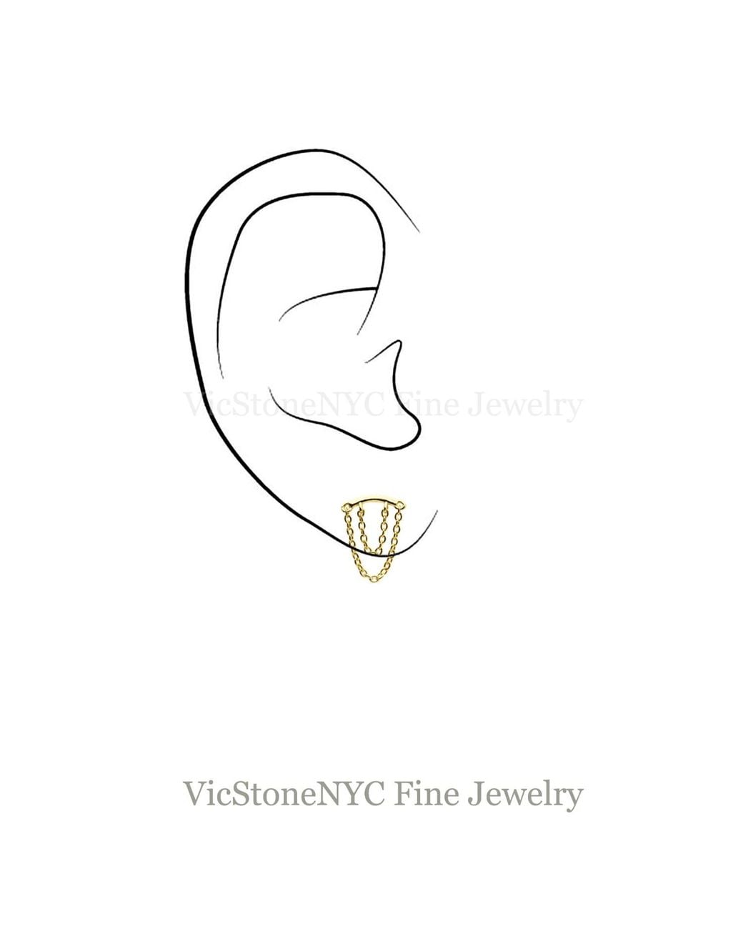 VicStoneNYC Fine Jewelry Metallic Double Chain Vermeil One Earring