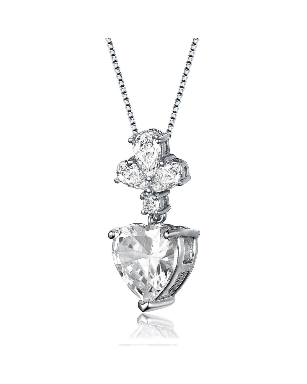 Genevive Jewelry Metallic Sterling Clear Cubic Zirconia Accent Heart Shaped Pendant Necklace