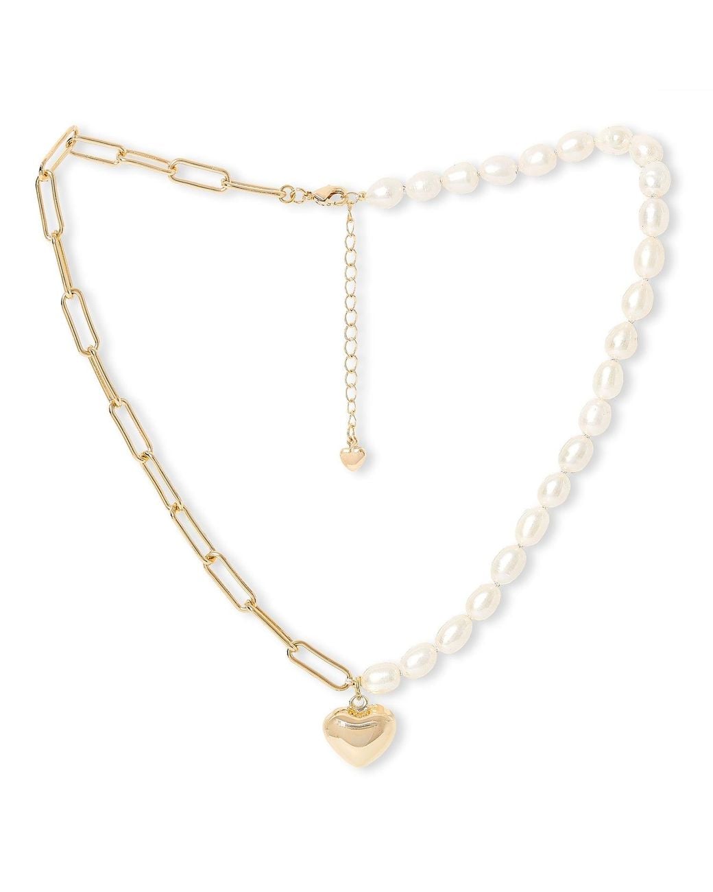 Pearls of the Orient Online Metallic Amare Oval Cultured Freshwater Pearl & Chain Necklace With Heart