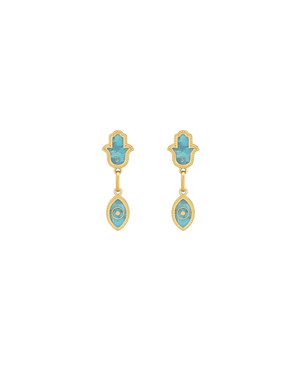 Karma and Luck Blue Peaceful Mindset Evil Eye & Hamsa Earrings