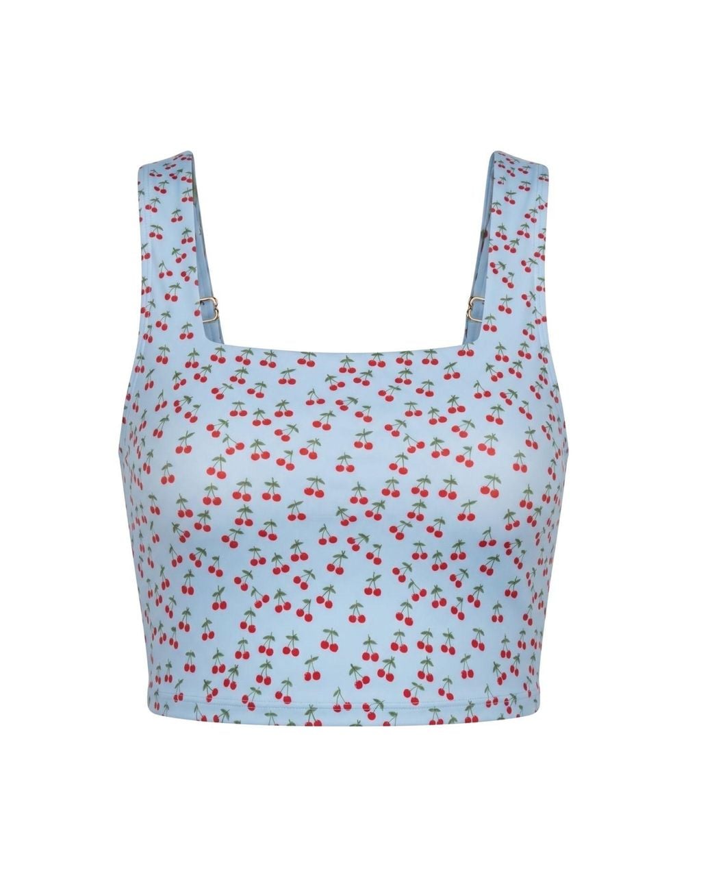 Lime Ricki Swimwear Blue Cherries Square Neck Crop Top