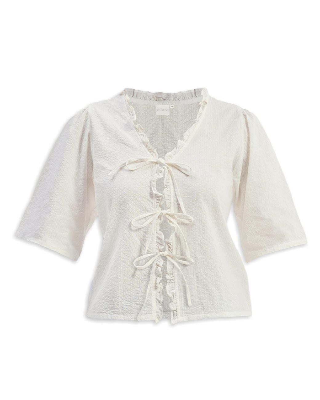 REISTOR White Relaxed Fit Top With Ruffles & Front-Ties