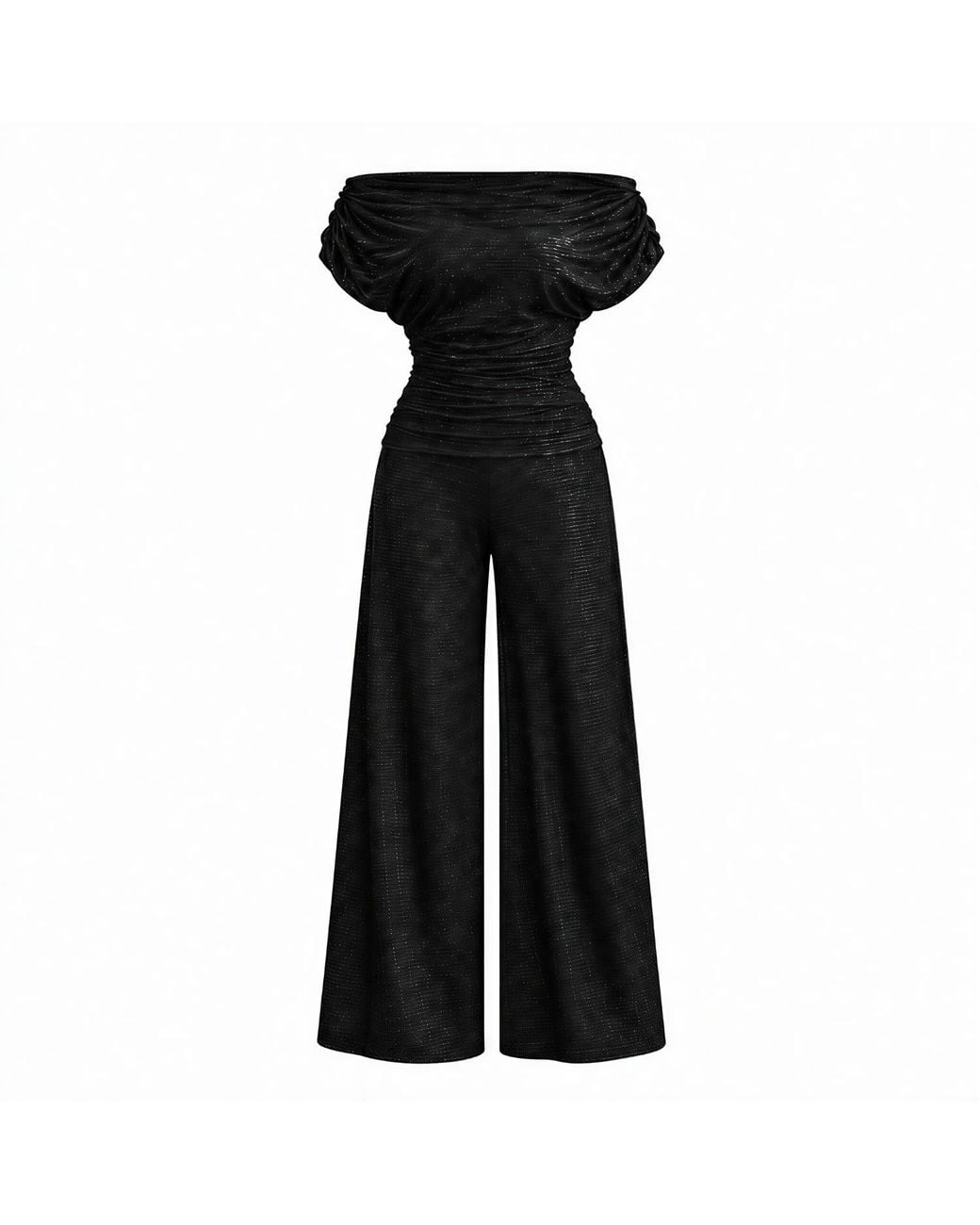 Atom Label Black Carbon Sequin Bardot Wide Leg Jumpsuit