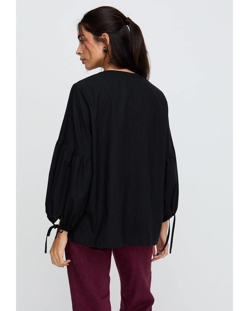 Raffya Black Anai Half Placket Embroidered Blouse