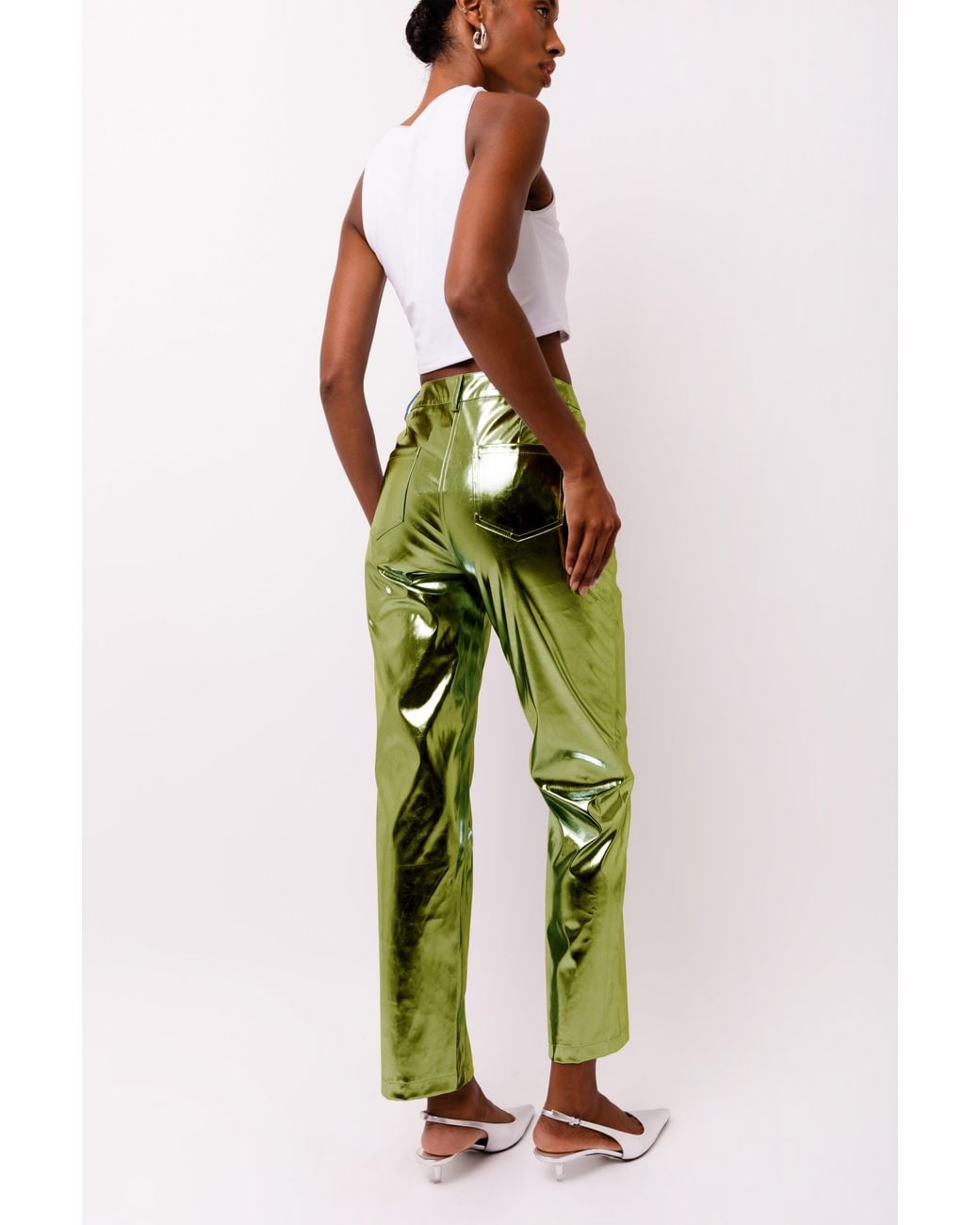 Amy Lynn Green Lupe Khaki Metallic Trousers