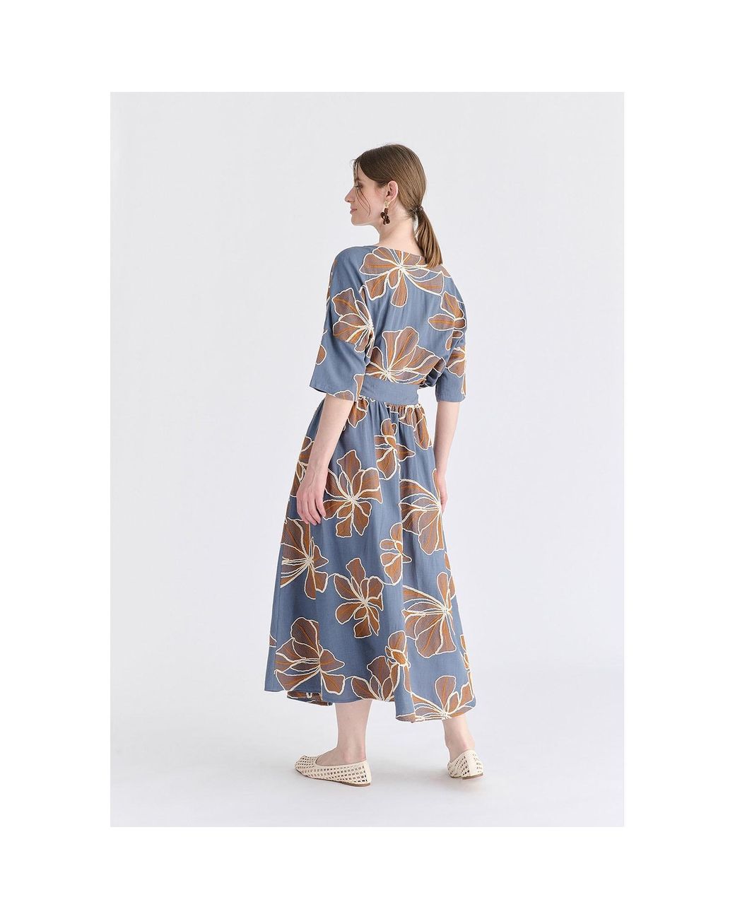 Paisie Blue Floral Embroidered Relax Fit Top