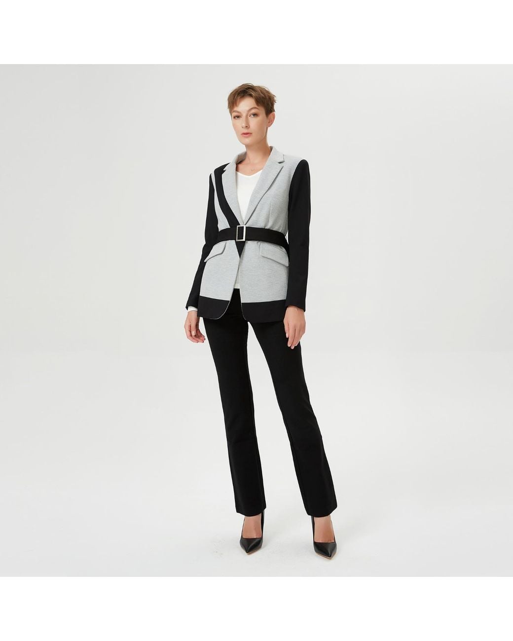 Smart and Joy Black Color Block Tailor Jacket