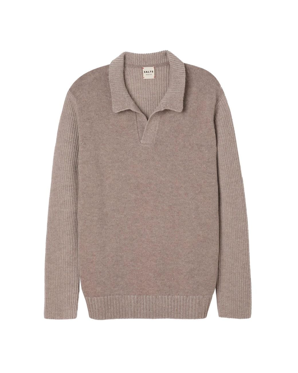 Salts Cashmere Gray Neutrals Polo Sweater With Fishermens Rib Detailing