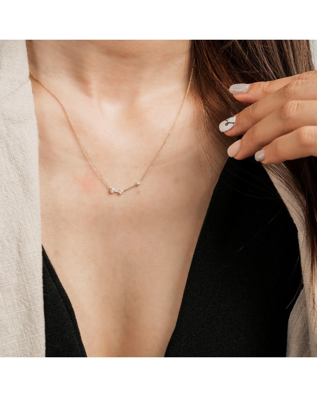 Genevieve Collection Metallic Aries Zodiac Constellation Necklace 18K & Diamond