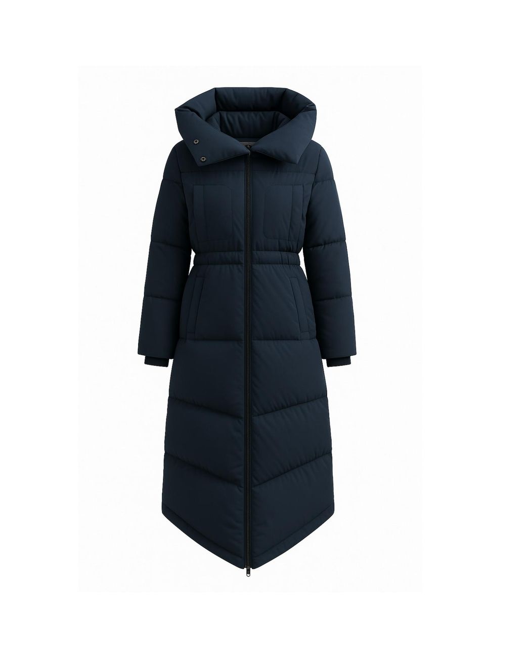 BEIRA Blue Alexis Longline Padded Puffa Coat With Cowl Hood Dark