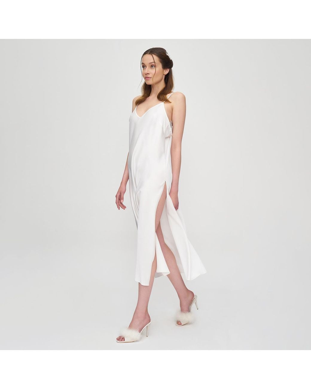 Avenue 8 White Silk Lace Midi Slip Dress