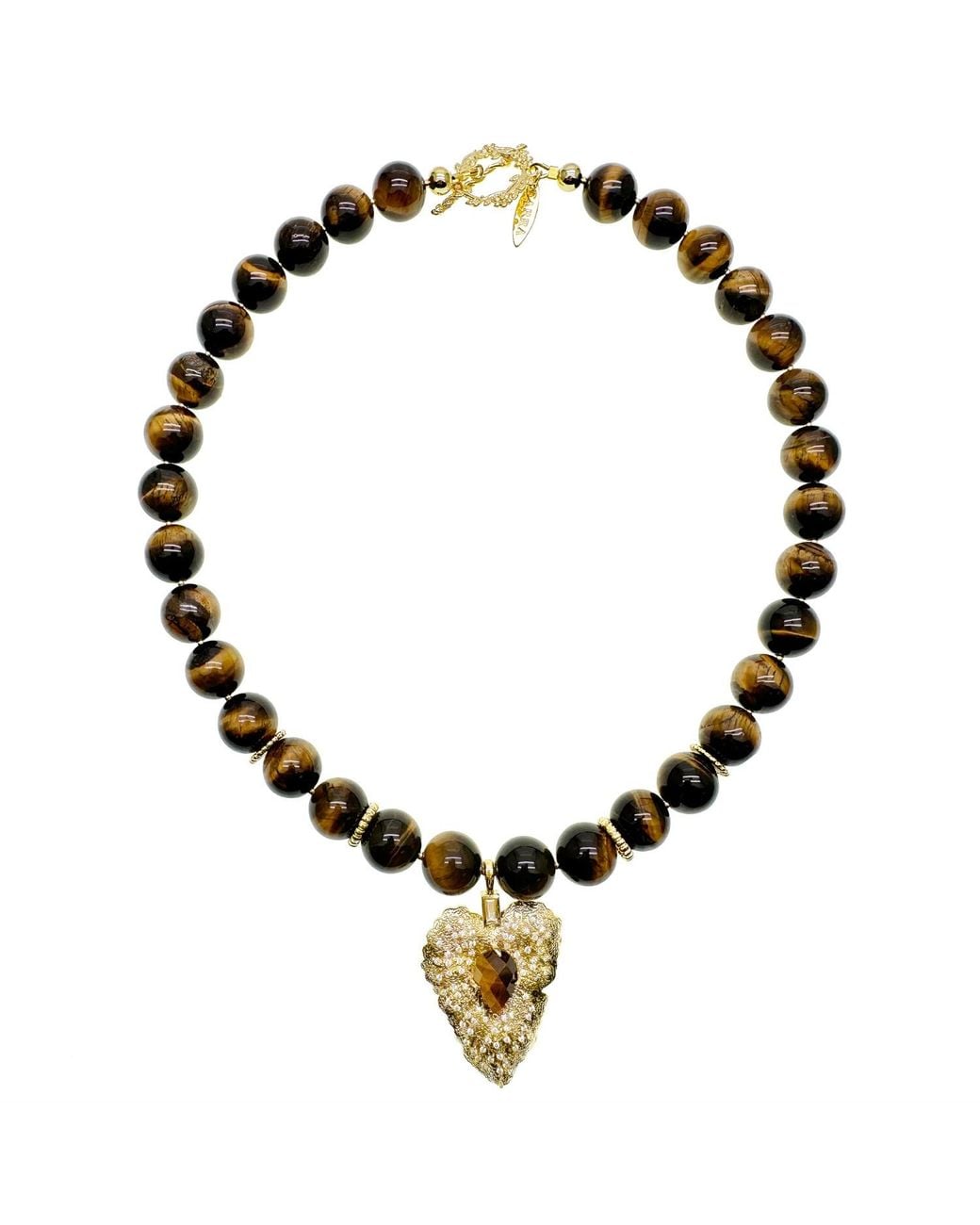 Farra Black Tiger Eye Stone With Leaf Pendant Chunky Necklace