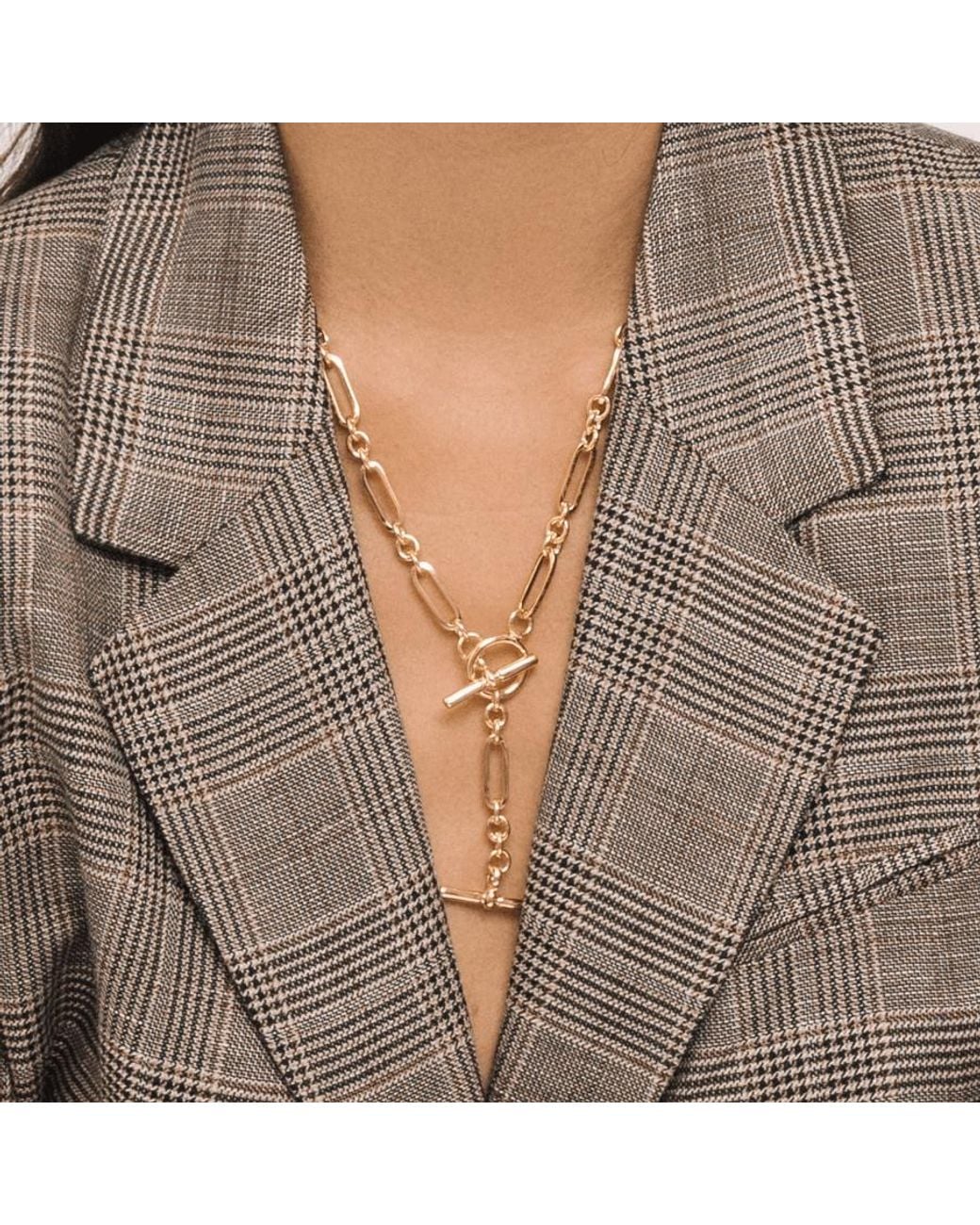 Lulu B London Metallic T-Bar Lariat Chain Necklace