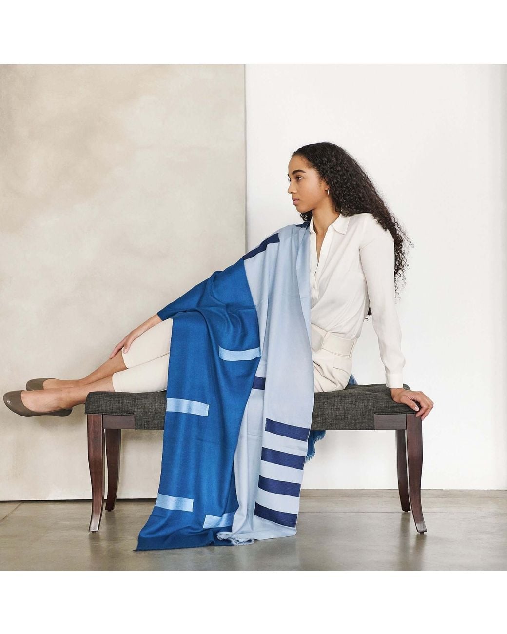 Variously Blue Harbor Hand Embroidered Modern Artisanal Scarf