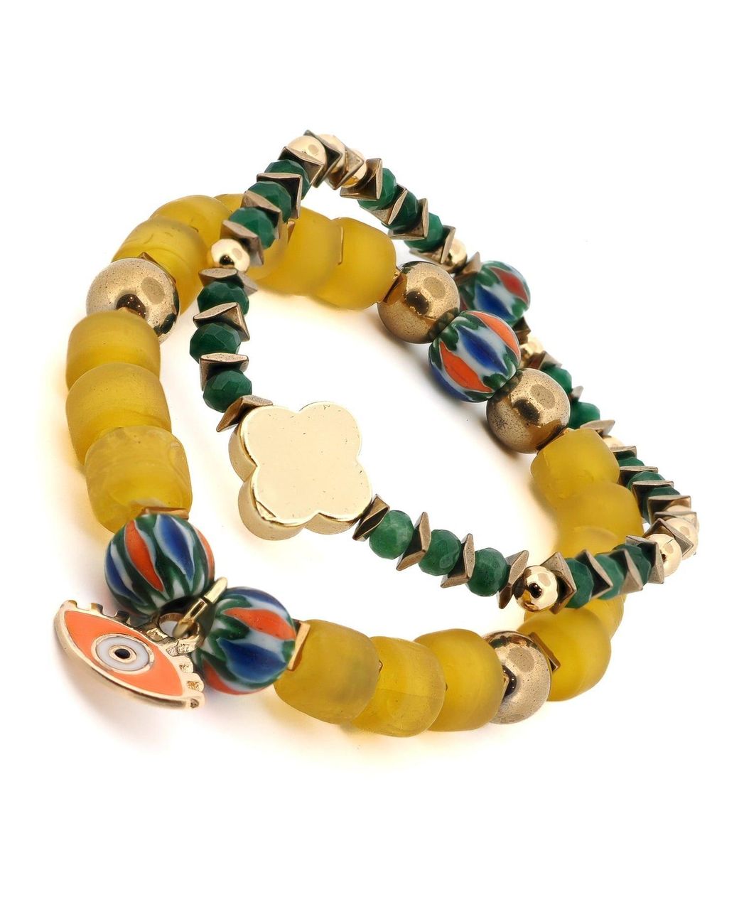 Ebru Jewelry Yellow Whispers Of The Evil Eye Beaded Bracelet Set