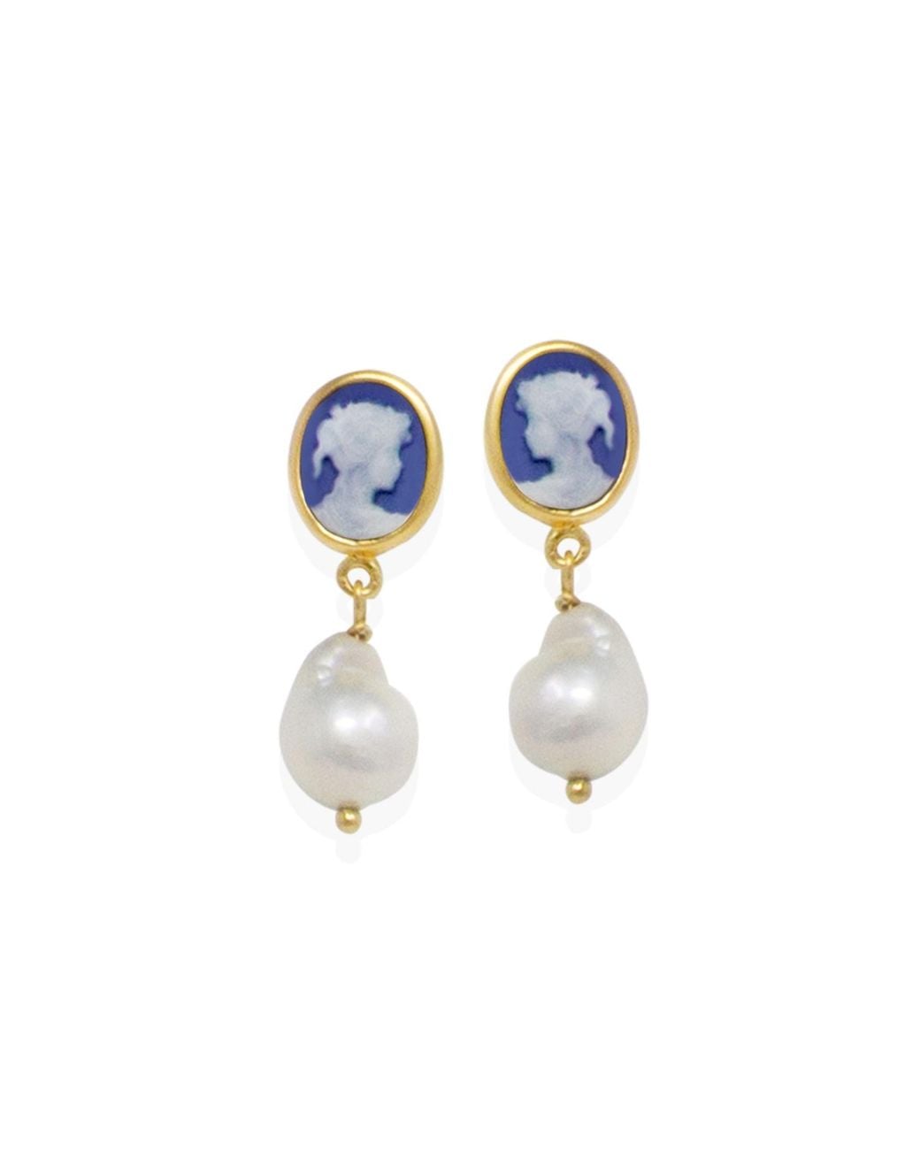 Vintouch Italy Blue Mini Cameo & Pearls Stud Earrings