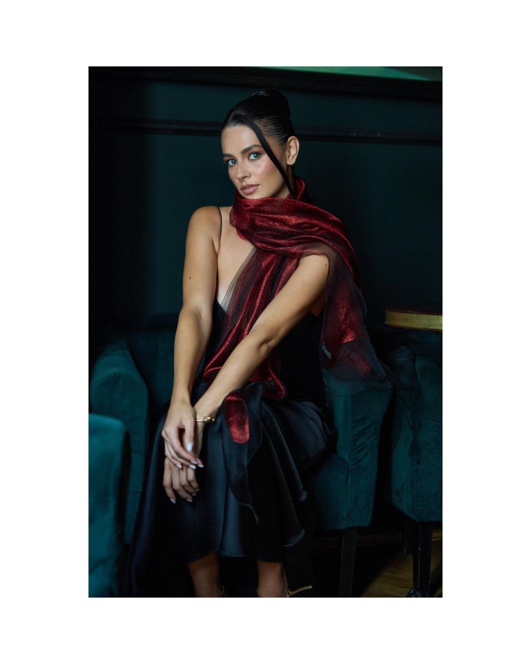 Saachi Red Silk Glimmer Scarf