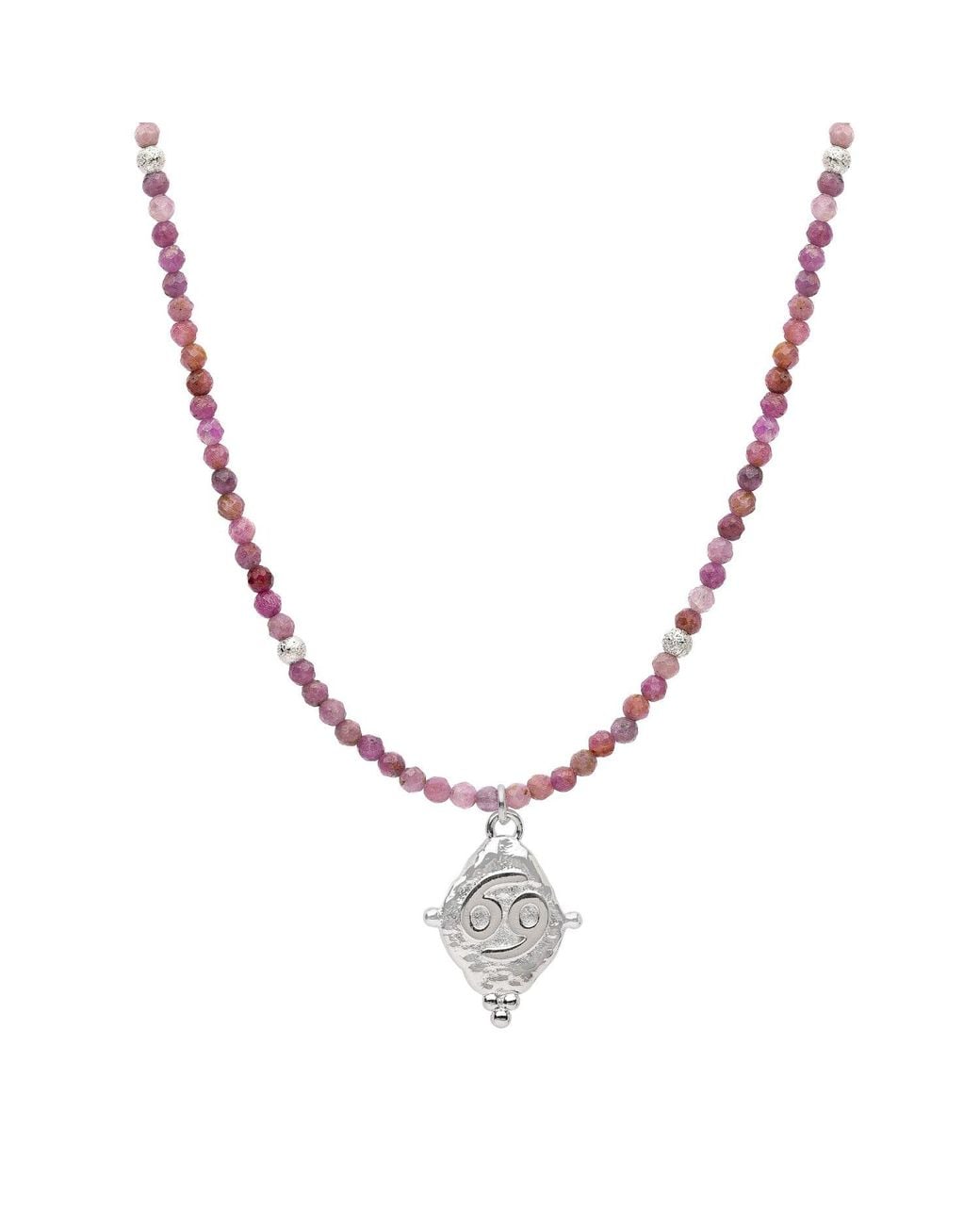 Seven Saints Metallic Cancer Gemstone Choker Necklace, Ruby, Rhodium Plated