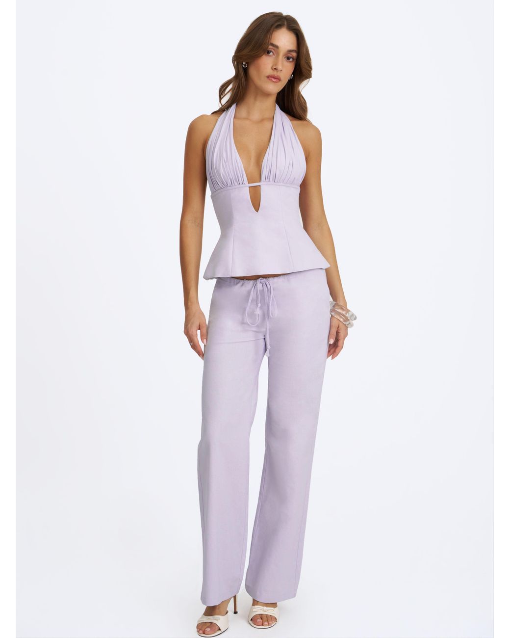 Miss Circle New York White Laureen Linen Straight Pants