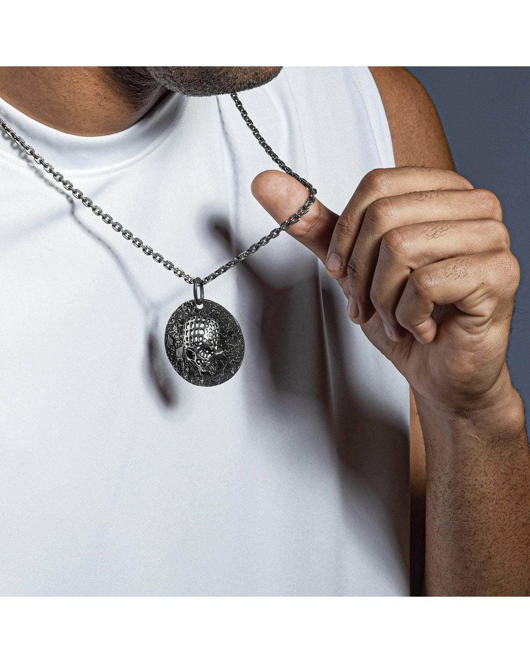 German Kabirski Metallic Necrosis Gothic Skull Amulet With Rough And Weathered Detail for men