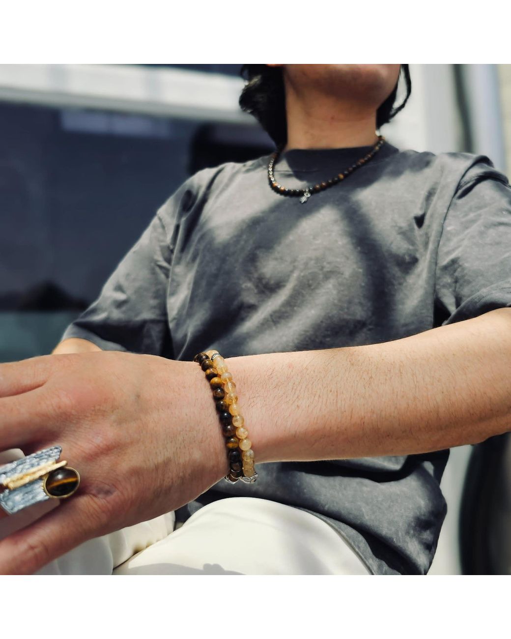 Farra Black Tiger-Eye Stone Flexible Bracelet for men