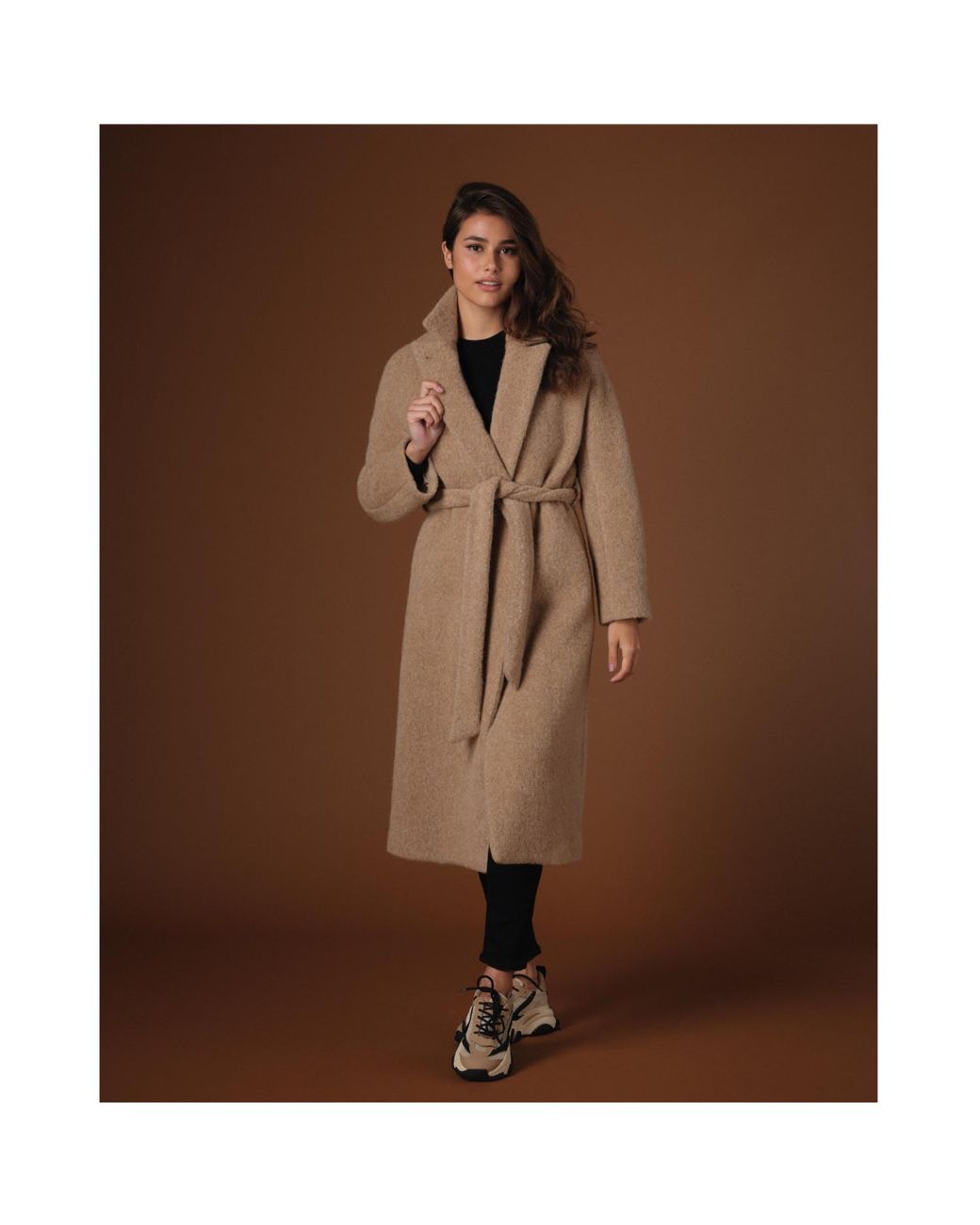 Vulto Brown Neutrals Alpaca Belted Coat