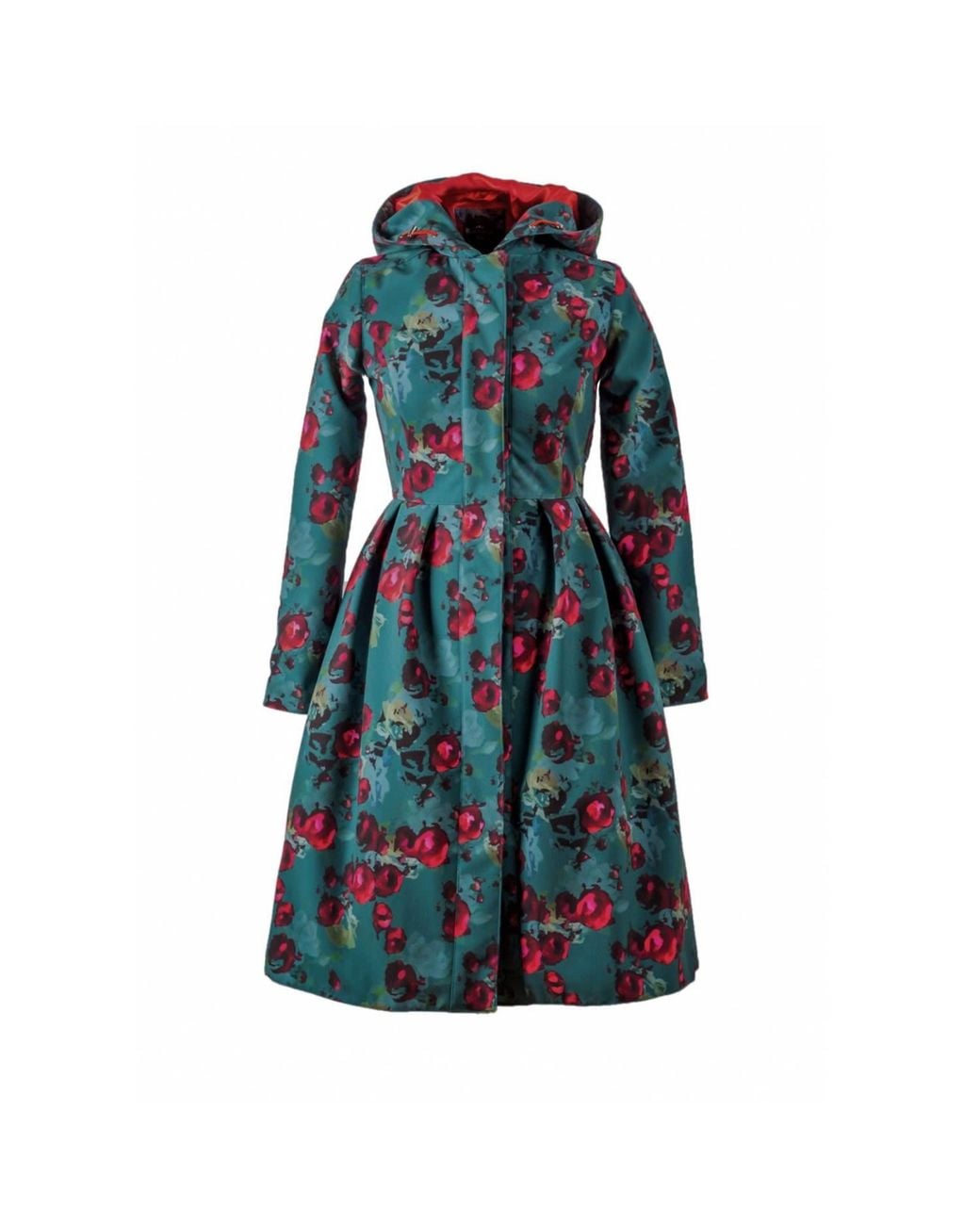 RainSisters Blue Emerald Green Waterproof Coat With Roses: Rosalie