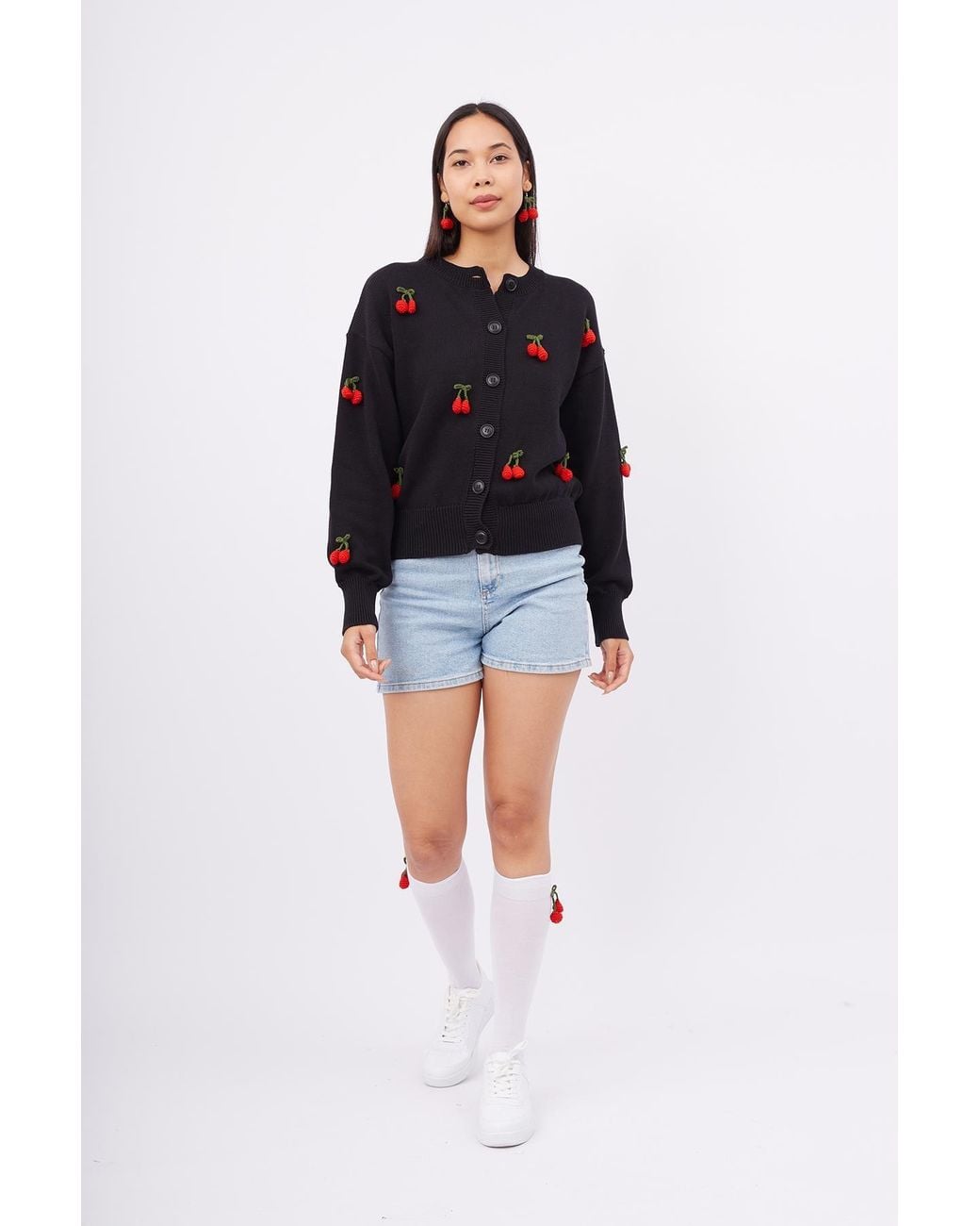 Peraluna Blue Cherry Hand Embroidered Cardigan