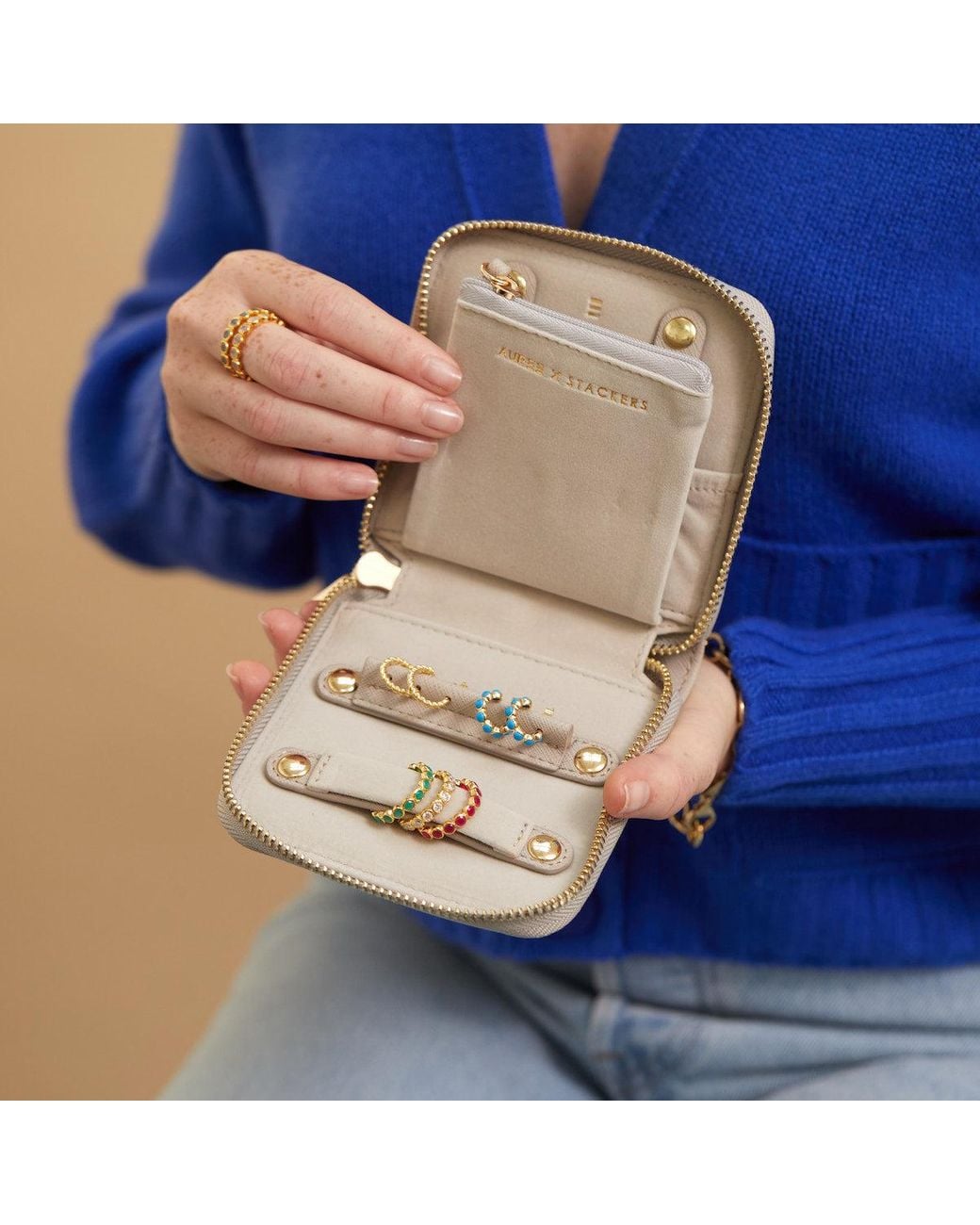 Auree Jewellery Gray Paxos Taupe Jewellery Case