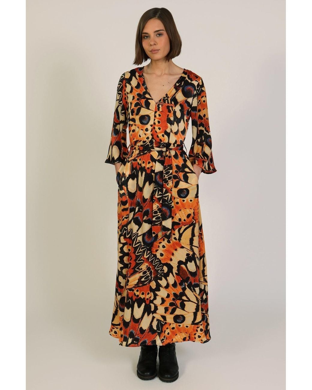 Traffic People Orange Metamorphosis Butterfly Wing Print Deme Maxi Dress
