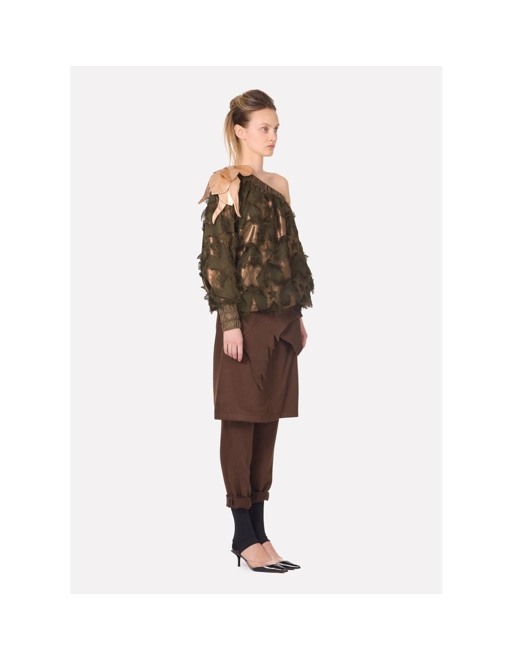 Julia Allert Brown Unique Hybrid Satin Skirt-Pants