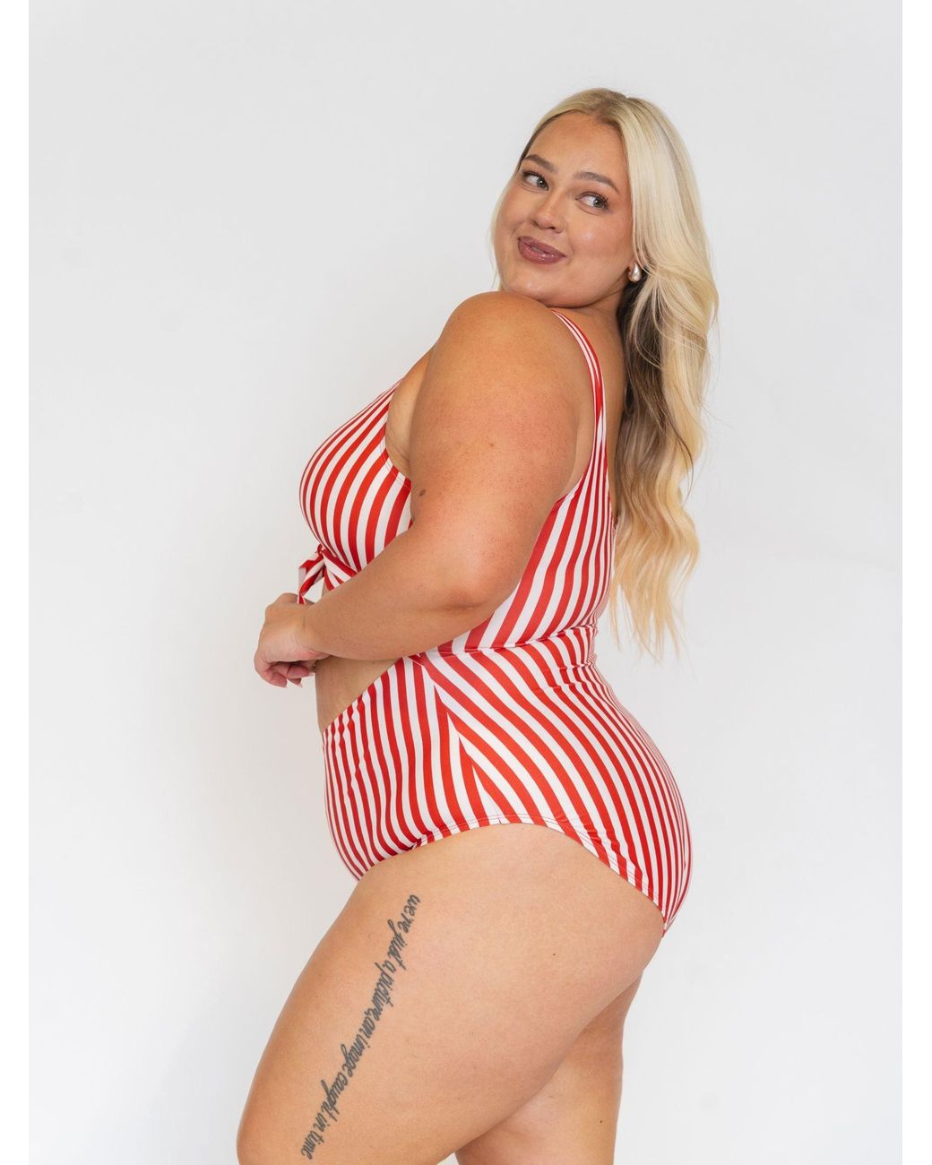 Lime Ricki Swimwear Red Stripe Knotted One-Piece