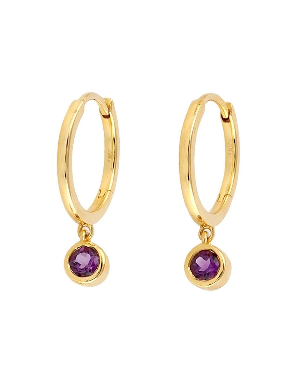Artisan Metallic Amethyst Drop Hoop Earrings