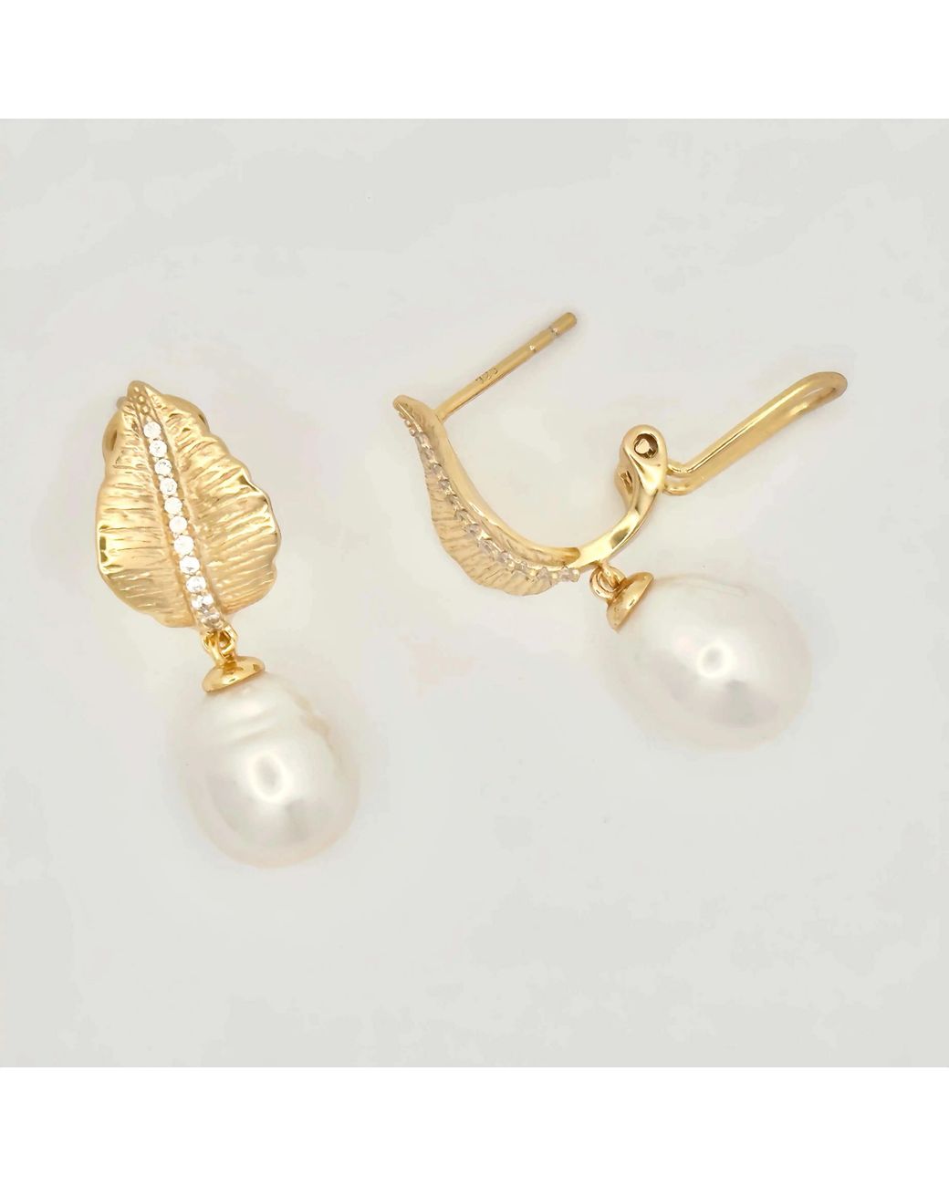 Angel Barocco Metallic Diamond Leaves Baroque Pearl Earrings